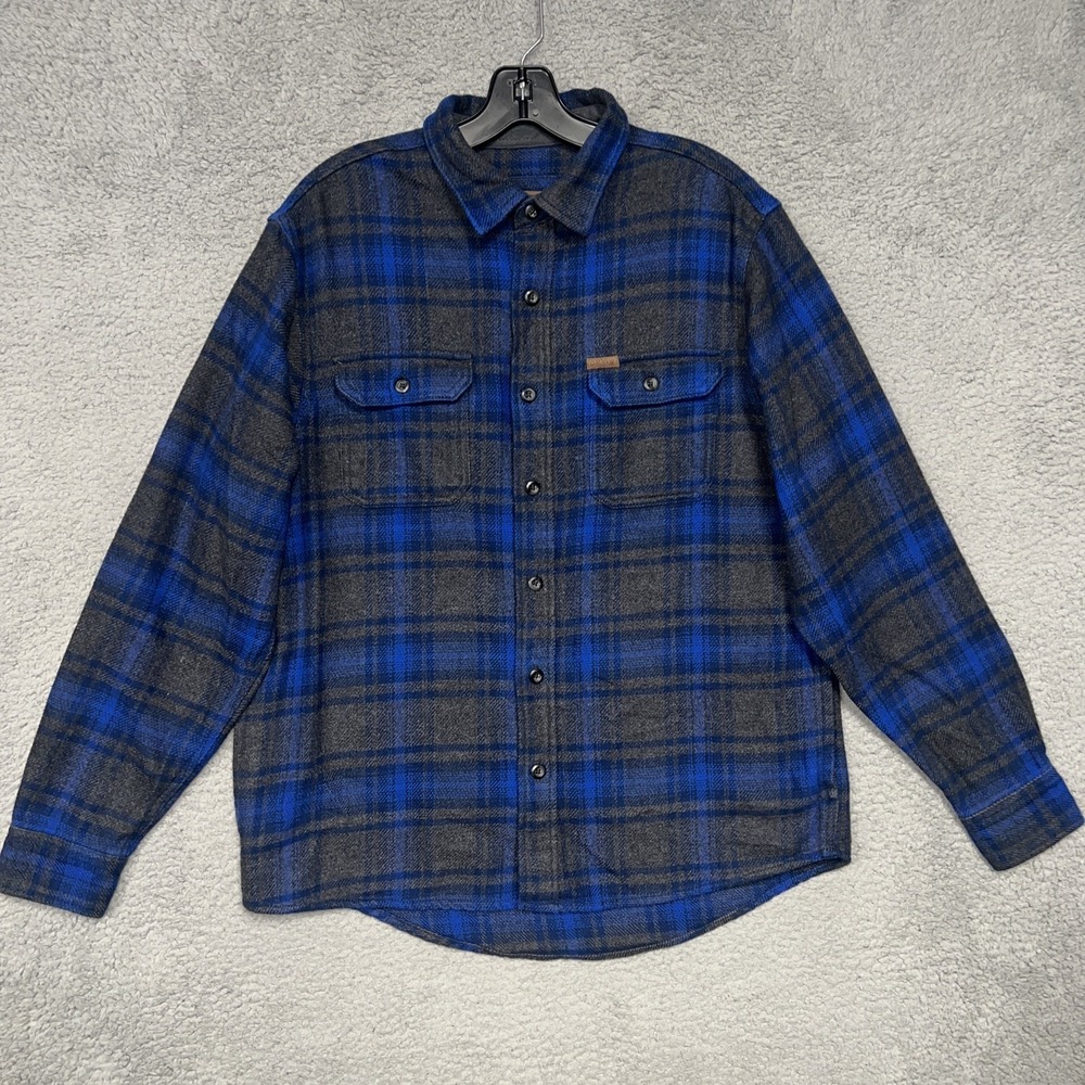 Orvis Big Bear Shirt Men's Size M Blue Gray Flannel Plaid Heavy Brushed Shacket